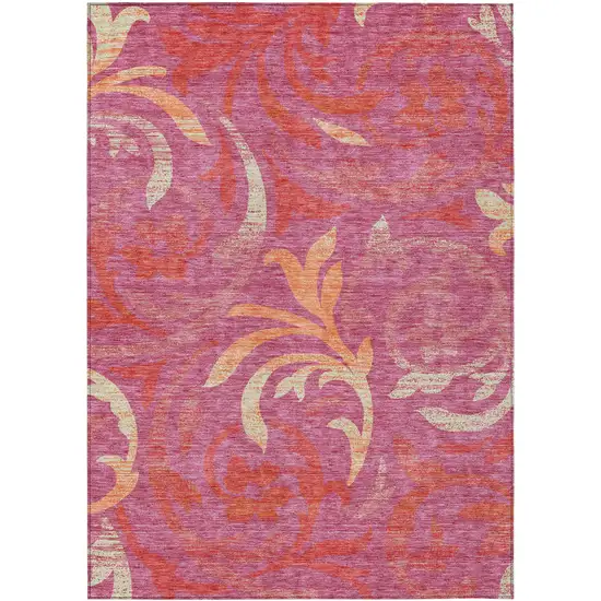 Blush Orange And Ivory Floral Washable Indoor Outdoor Area Rug Photo 1