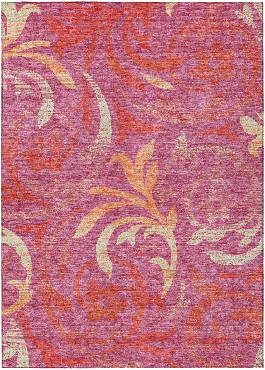 Blush Orange And Ivory Floral Washable Indoor Outdoor Area Rug Photo 1