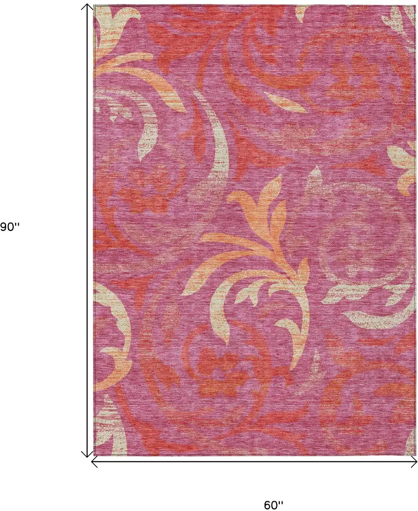 Blush Orange And Ivory Floral Washable Indoor Outdoor Area Rug Photo 3
