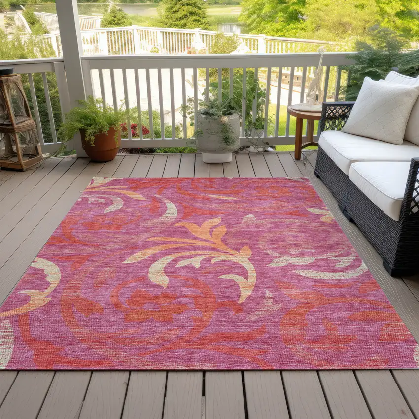 Blush Orange And Ivory Floral Washable Indoor Outdoor Area Rug Photo 7