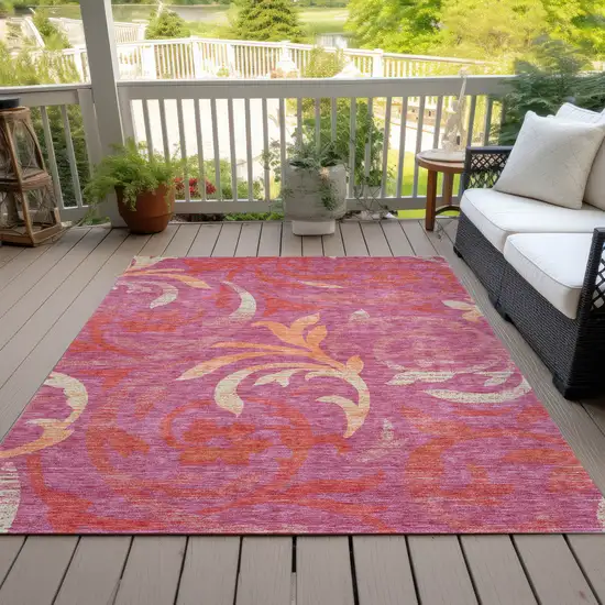 Blush Orange And Ivory Floral Washable Indoor Outdoor Area Rug Photo 7