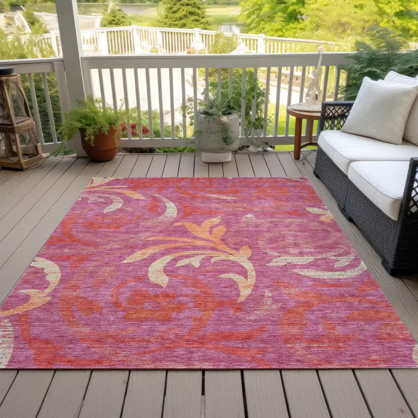 Blush Orange And Ivory Floral Washable Indoor Outdoor Area Rug Photo 7