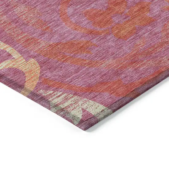 Blush Orange And Ivory Floral Washable Indoor Outdoor Area Rug Photo 3