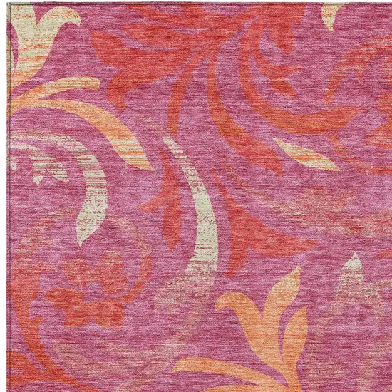 Blush Orange And Ivory Floral Washable Indoor Outdoor Area Rug Photo 5