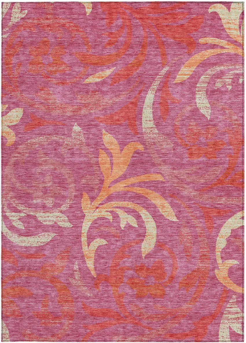 Blush Orange And Ivory Floral Washable Indoor Outdoor Area Rug Photo 6