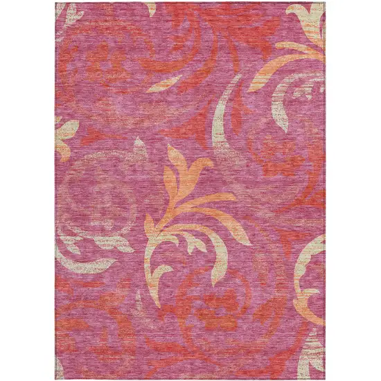 Blush Orange And Ivory Floral Washable Indoor Outdoor Area Rug Photo 6