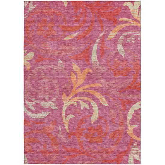 Blush Orange And Ivory Floral Washable Indoor Outdoor Area Rug Photo 6