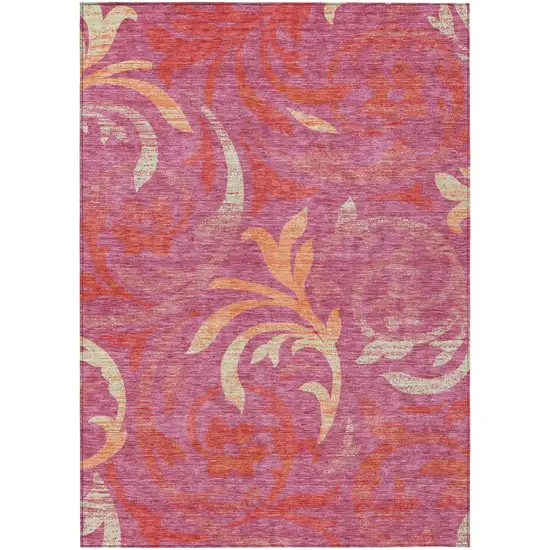Blush Orange And Ivory Floral Washable Indoor Outdoor Area Rug Photo 1