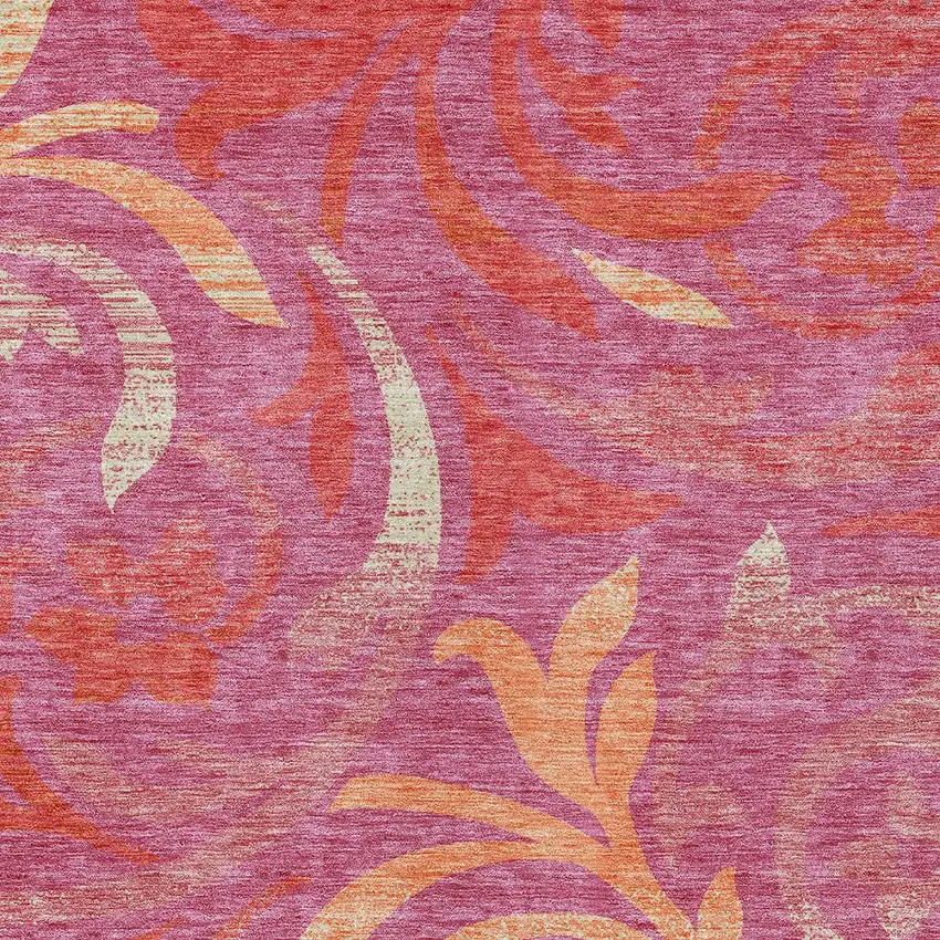 Blush Orange And Ivory Floral Washable Indoor Outdoor Area Rug Photo 5