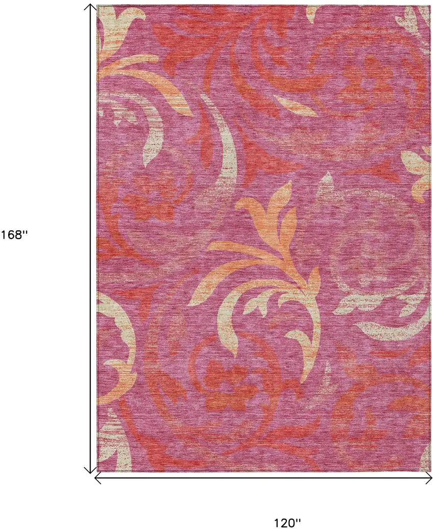 Blush Orange And Ivory Floral Washable Indoor Outdoor Area Rug Photo 3