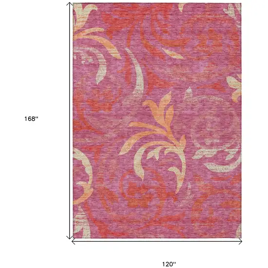Blush Orange And Ivory Floral Washable Indoor Outdoor Area Rug Photo 3