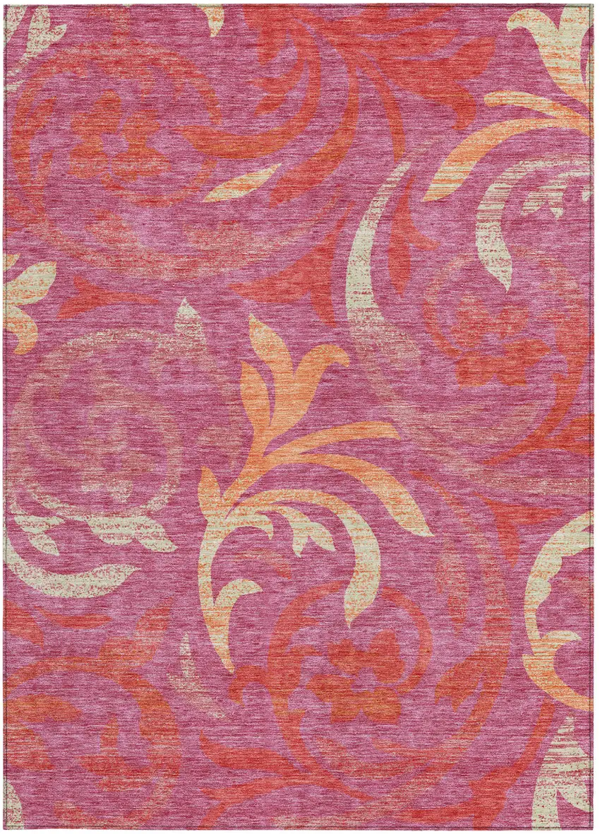 Blush Orange And Ivory Floral Washable Indoor Outdoor Area Rug Photo 6