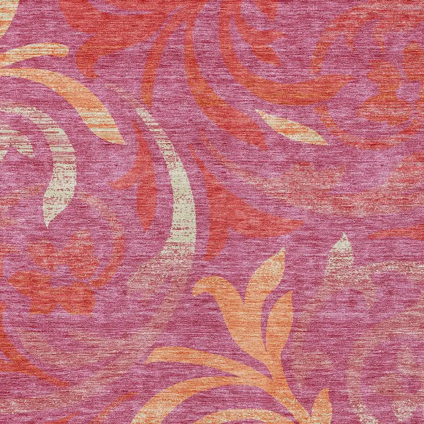 Blush Orange And Ivory Floral Washable Indoor Outdoor Area Rug Photo 5