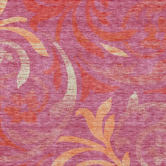 Blush Orange And Ivory Floral Washable Indoor Outdoor Area Rug Photo 5