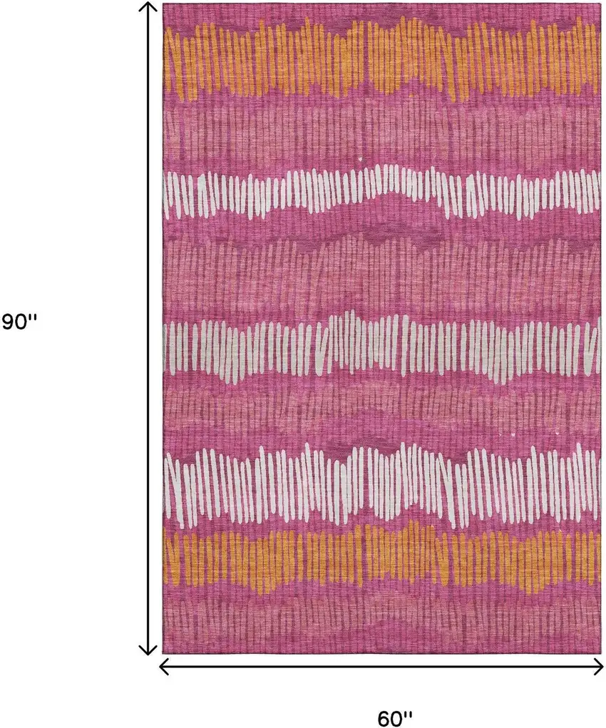 Blush Orange And Ivory Striped Washable Area Rug With UV Protection Photo 7
