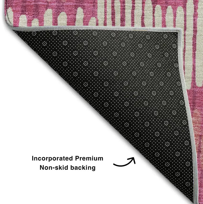 Blush Orange And Ivory Striped Washable Area Rug With UV Protection Photo 6