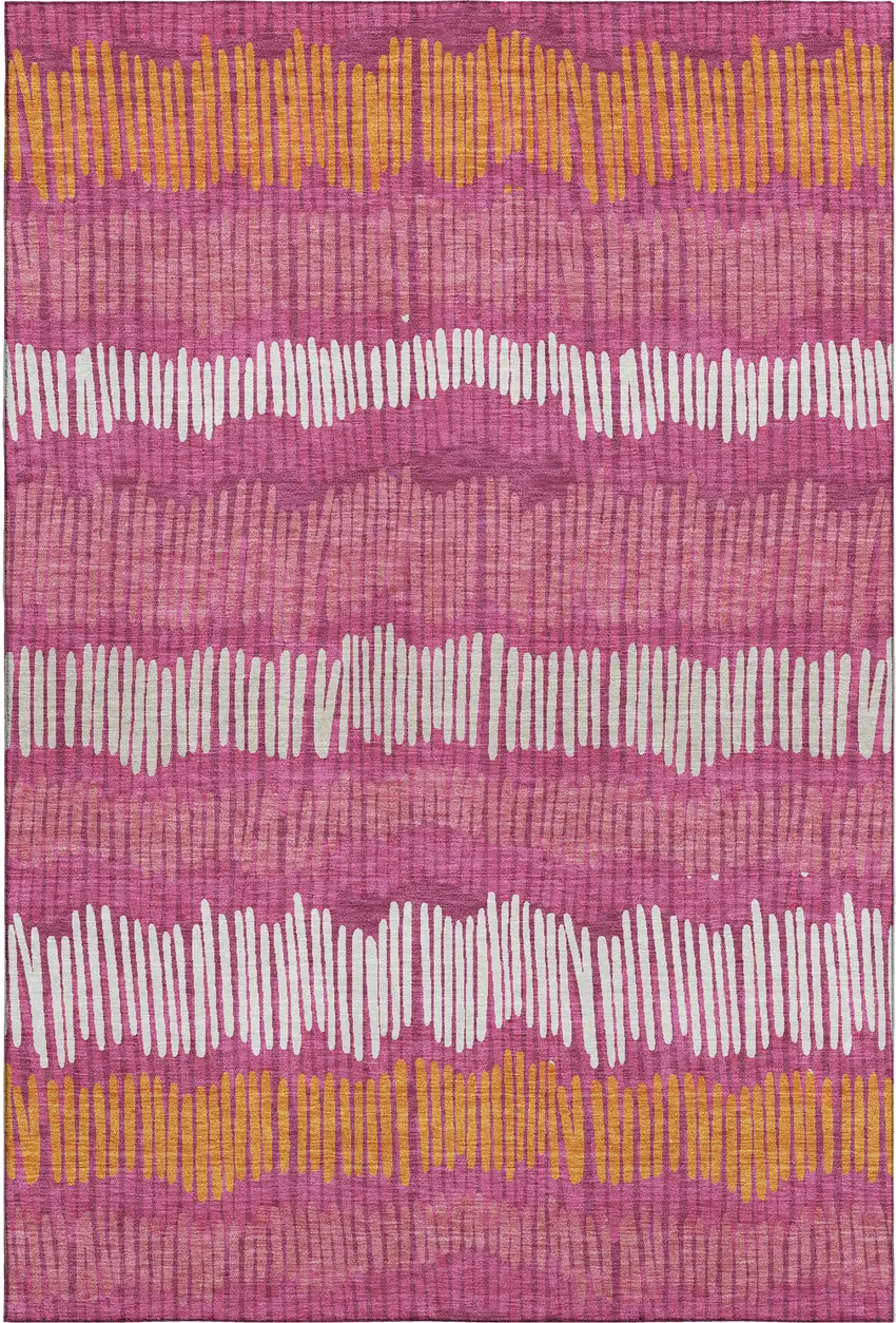 Blush Orange And Ivory Striped Washable Area Rug With UV Protection Photo 1