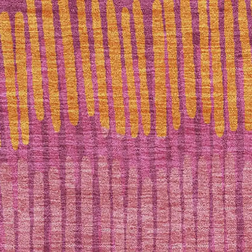 Blush Orange And Ivory Striped Washable Area Rug With UV Protection Photo 3