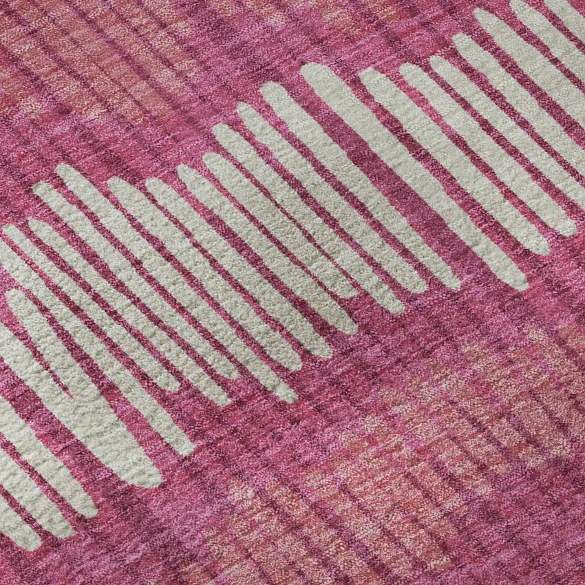 Blush Orange And Ivory Striped Washable Area Rug With UV Protection Photo 8