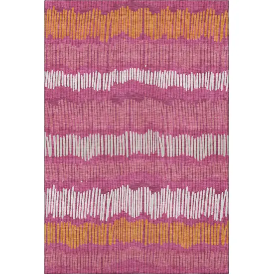 Blush Orange And Ivory Striped Washable Area Rug With UV Protection Photo 3