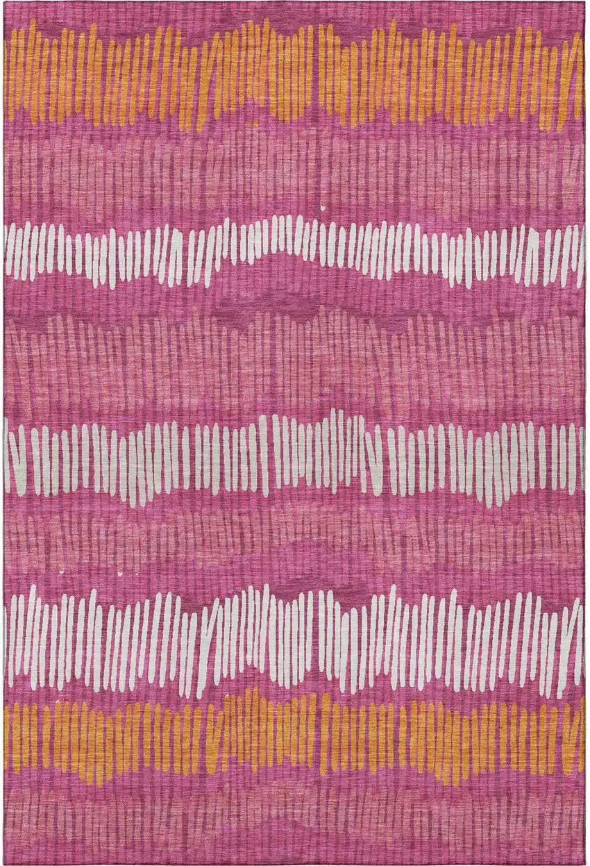 Blush Orange And Ivory Striped Washable Area Rug With UV Protection Photo 3