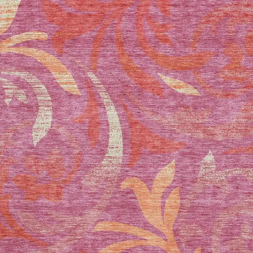 Blush Orange And Red Floral Washable Area Rug With UV Protection Photo 3