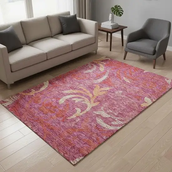 Blush Orange And Red Floral Washable Area Rug With UV Protection Photo 2