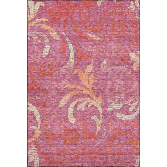 Blush Orange And Red Floral Washable Area Rug With UV Protection Photo 1