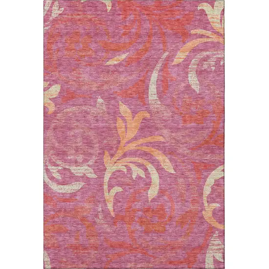 Blush Orange And Red Floral Washable Area Rug With UV Protection Photo 4