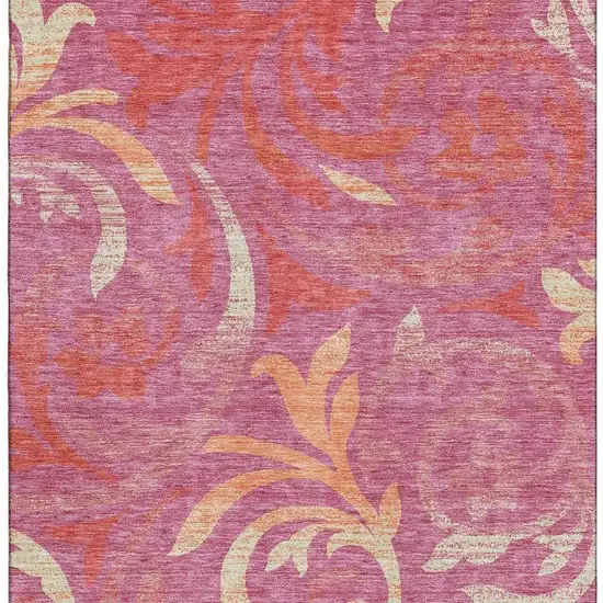 Blush Orange And Red Floral Washable Area Rug With UV Protection Photo 3