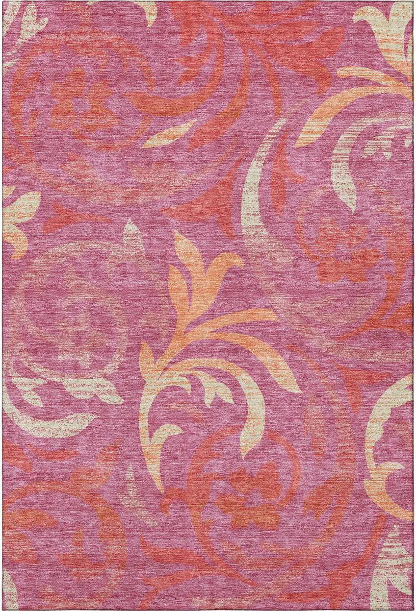 Blush Orange And Red Floral Washable Area Rug With UV Protection Photo 4