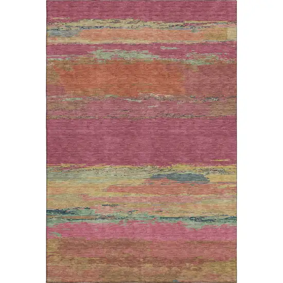 Blush Orange And Teal Abstract Washable Area Rug With UV Protection Photo 3
