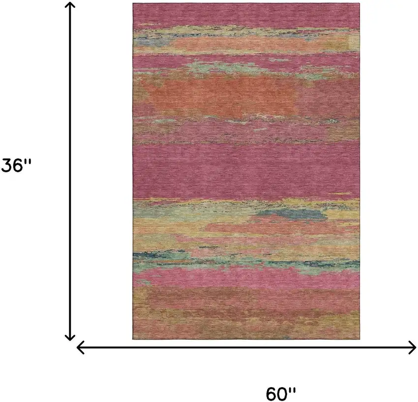 Blush Orange And Teal Abstract Washable Area Rug With UV Protection Photo 9