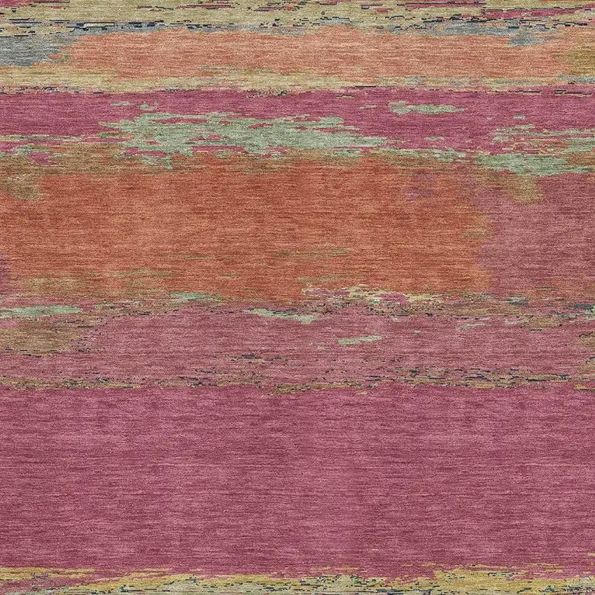 Blush Orange And Teal Abstract Washable Area Rug With UV Protection Photo 3