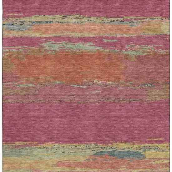Blush Orange And Teal Abstract Washable Area Rug With UV Protection Photo 4