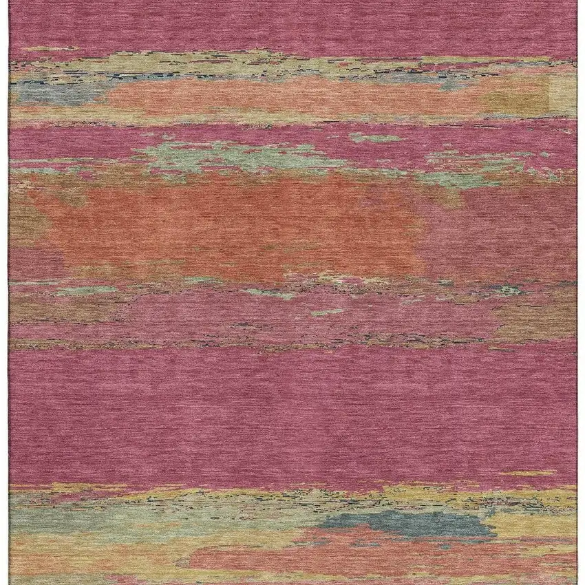 Blush Orange And Teal Abstract Washable Area Rug With UV Protection Photo 4