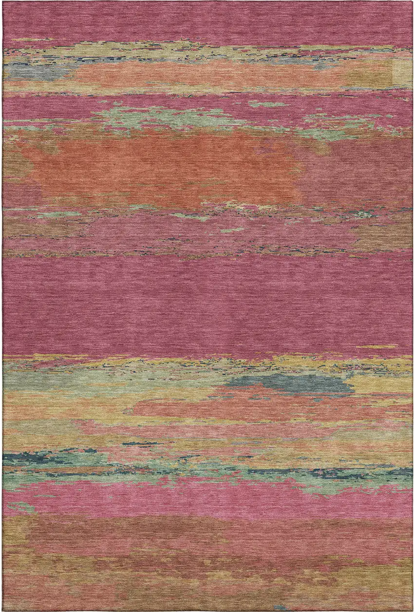 Blush Orange And Teal Abstract Washable Area Rug With UV Protection Photo 3