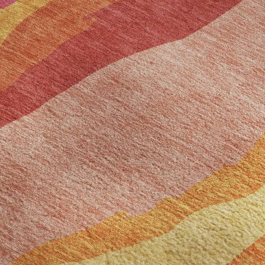 Blush Orange And Wheat Abstract Washable Area Rug With UV Protection Photo 3