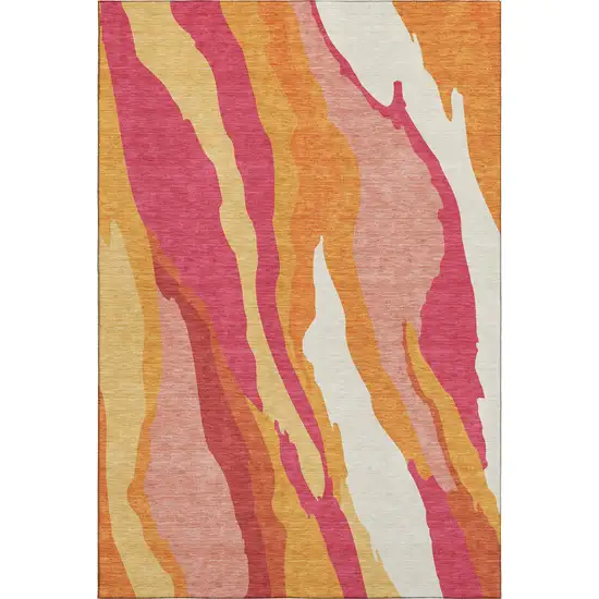 Blush Orange And Wheat Abstract Washable Area Rug With UV Protection Photo 6