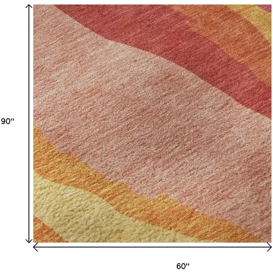 Blush Orange And Wheat Abstract Washable Area Rug With UV Protection Photo 9