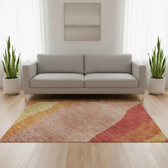 Blush Orange And Wheat Abstract Washable Area Rug With UV Protection Photo 2