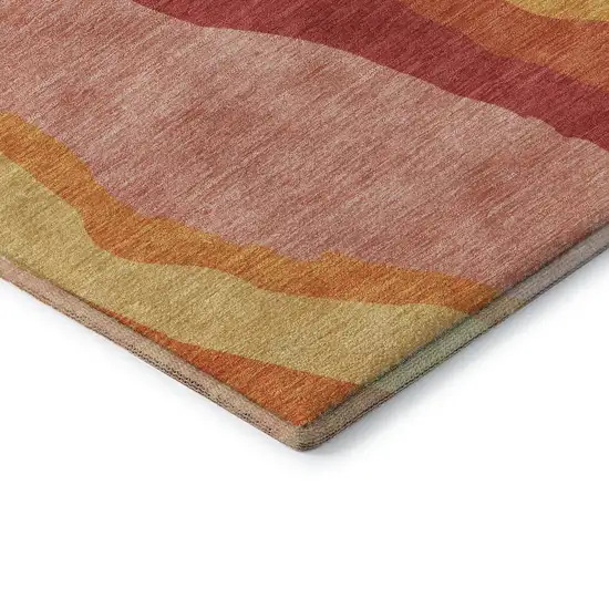 Blush Orange And Wheat Abstract Washable Area Rug With UV Protection Photo 8