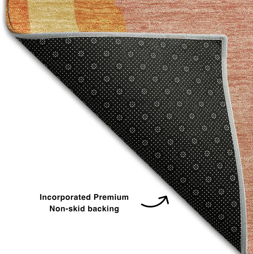 Blush Orange And Wheat Abstract Washable Area Rug With UV Protection Photo 6