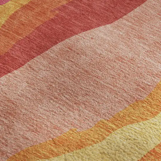 Blush Orange And Wheat Abstract Washable Area Rug With UV Protection Photo 3