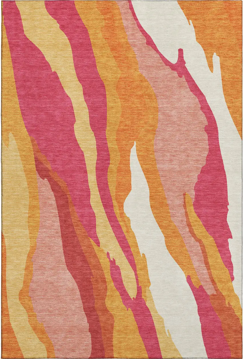 Blush Orange And Wheat Abstract Washable Area Rug With UV Protection Photo 6