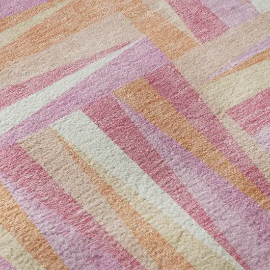 Blush Peach And Ivory Geometric Washable Area Rug With UV Protection Photo 9
