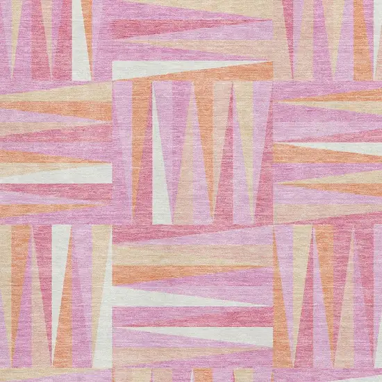 Blush Peach And Ivory Geometric Washable Area Rug With UV Protection Photo 2