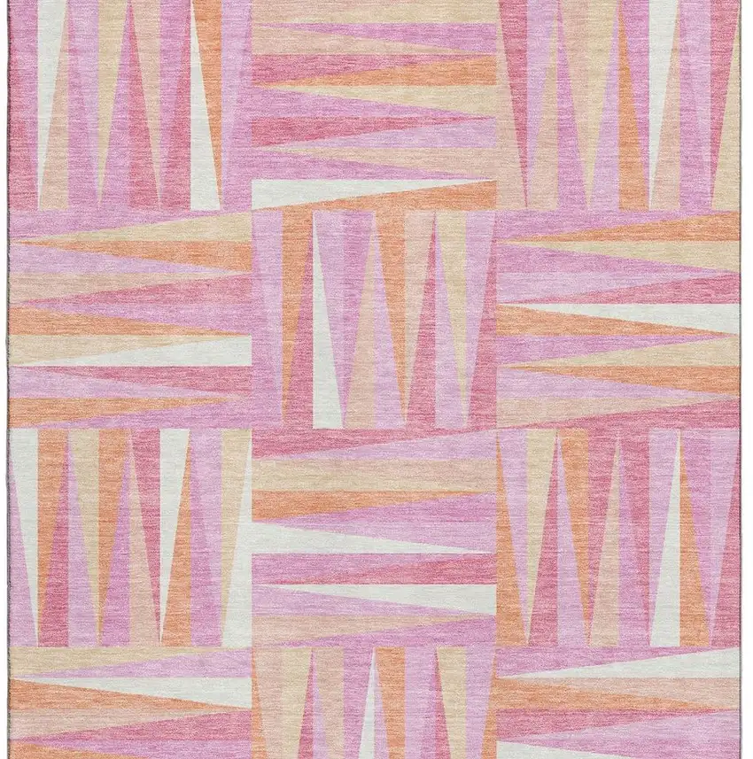 Blush Peach And Ivory Geometric Washable Area Rug With UV Protection Photo 2