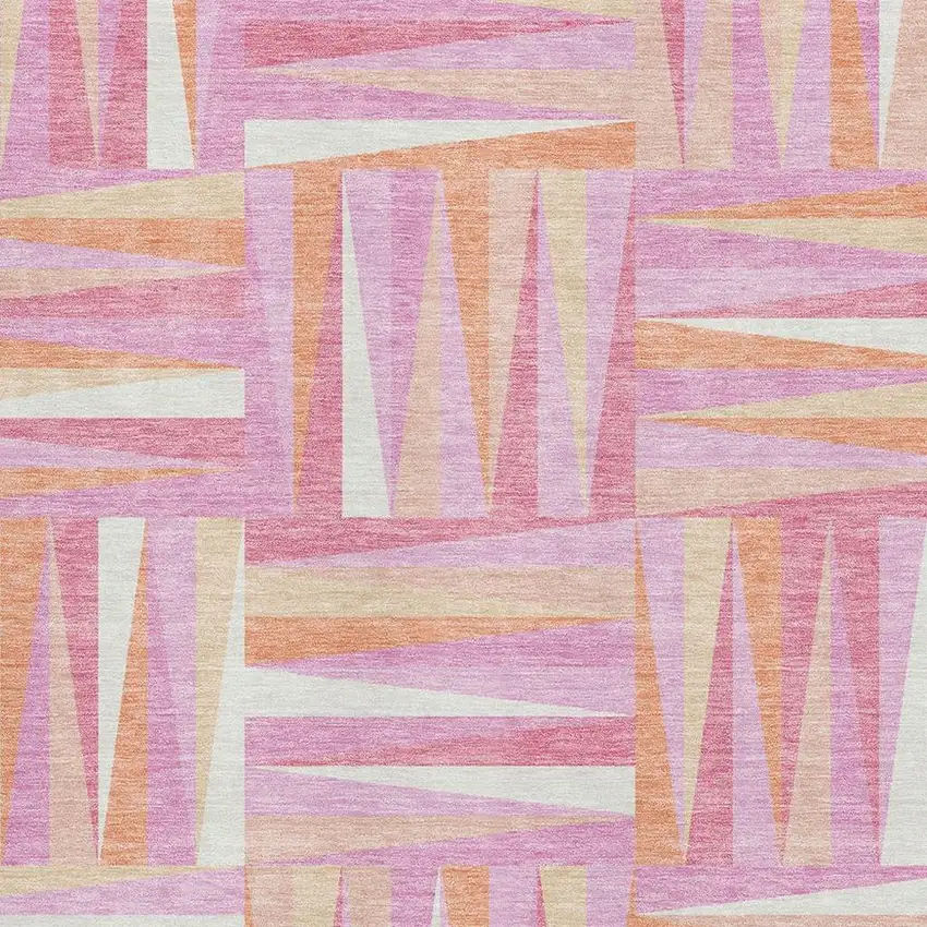 Blush Peach And Ivory Geometric Washable Area Rug With UV Protection Photo 2