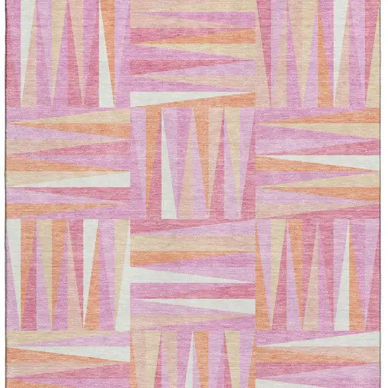 Blush Peach And Ivory Geometric Washable Area Rug With UV Protection Photo 3
